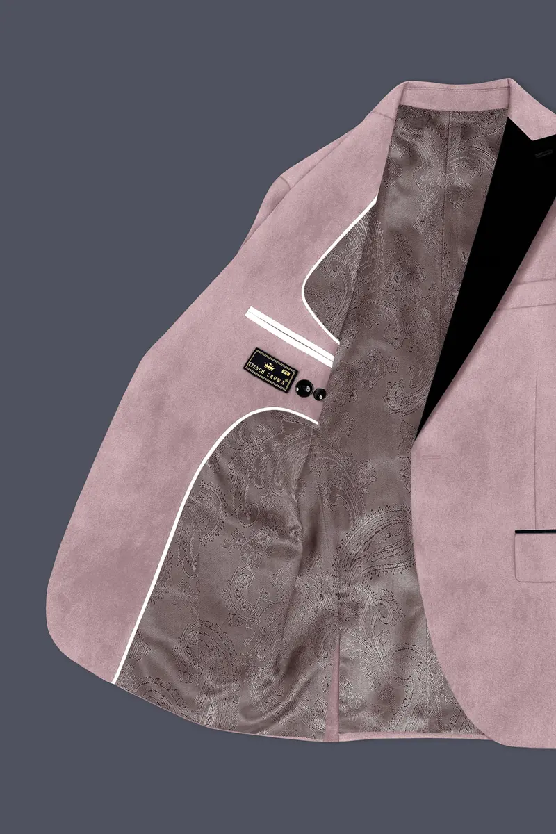 Rosvoro-Calming Pink Velvet Peak Lapel Tuxedo Blazer 5