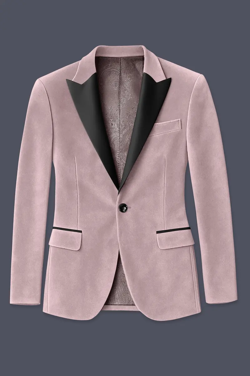 Rosvoro-Calming Pink Velvet Peak Lapel Tuxedo Blazer 7