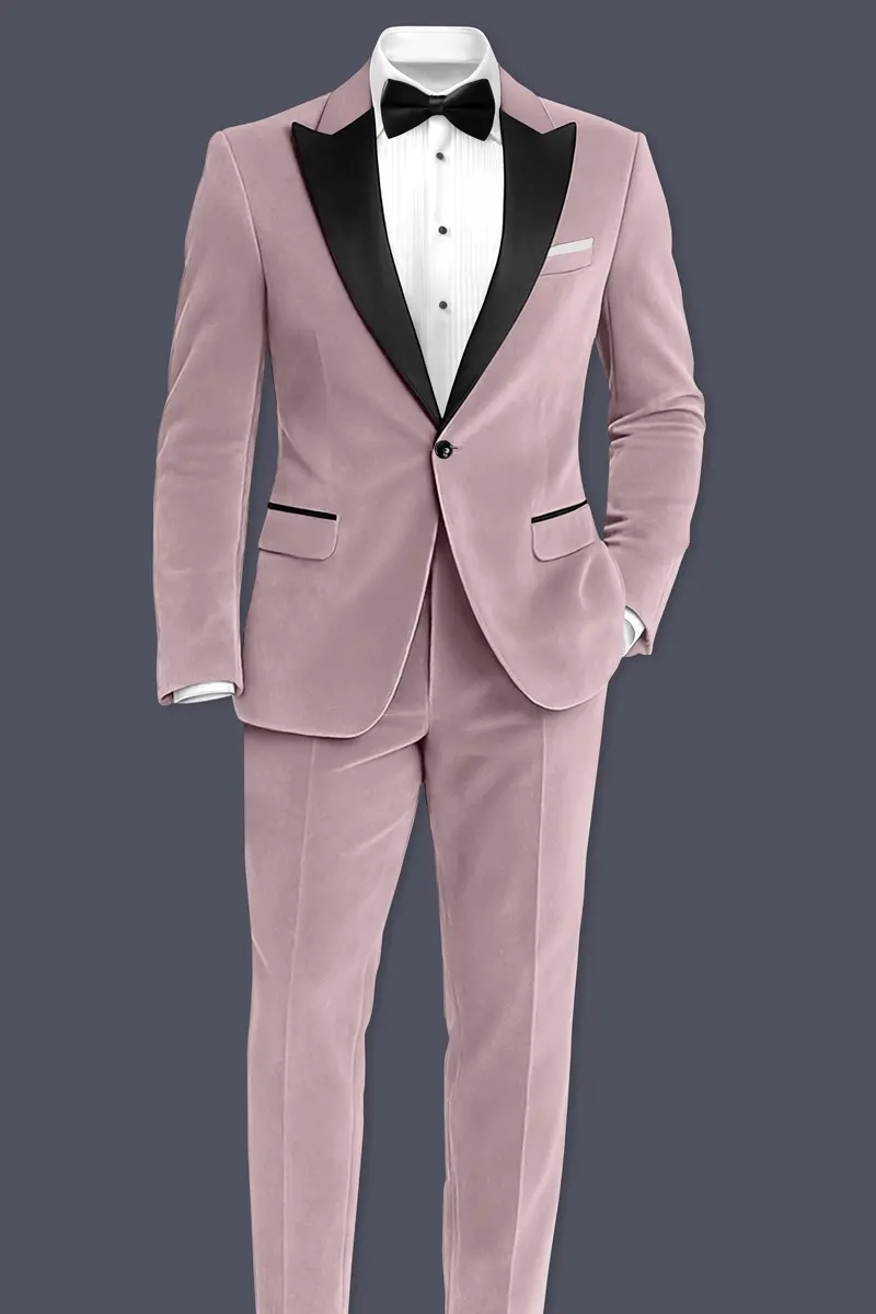 Rosvoro-Calming Pink Velvet Peak Lapel Tuxedo Blazer 9