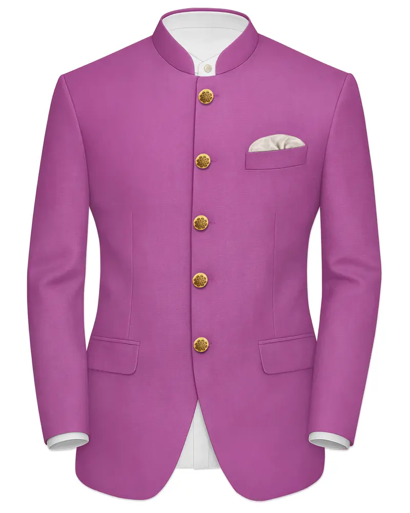 Rosvoy-Trendy Pink Wool Rich Bandhgala Slight Stretch Blazer 1