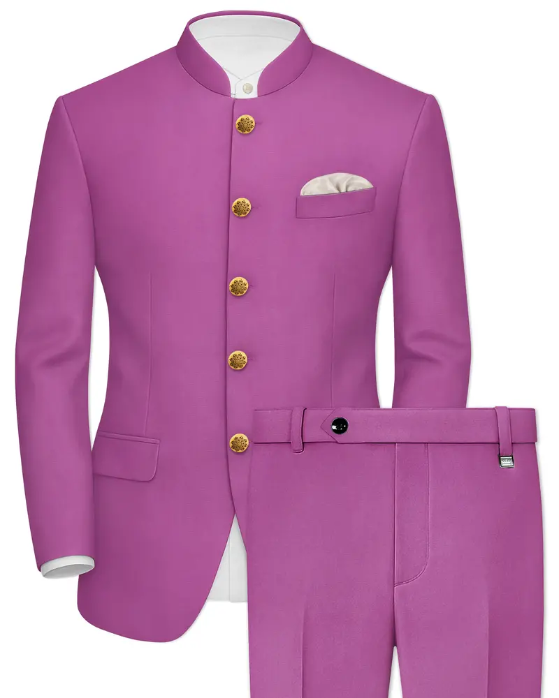 Rosvoy-Trendy Pink Wool Rich Bandhgala Slight Stretch Suit 1