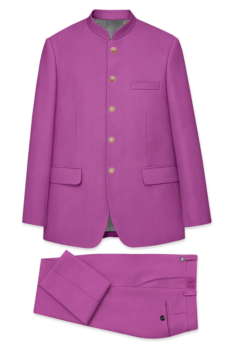 Rosvoy-Trendy Pink Wool Rich Bandhgala Slight Stretch Suit 10