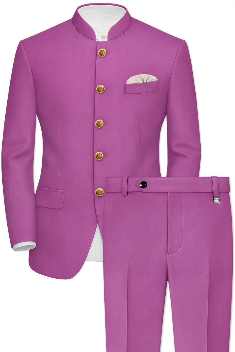 Rosvoy-Trendy Pink Wool Rich Bandhgala Slight Stretch Suit 2