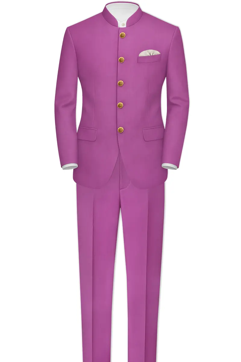 Rosvoy-Trendy Pink Wool Rich Bandhgala Slight Stretch Suit 4