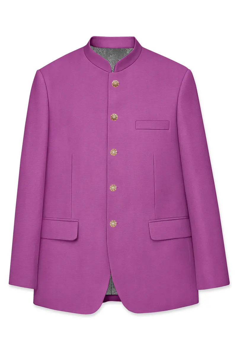Rosvoy-Trendy Pink Wool Rich Bandhgala Slight Stretch Suit 7