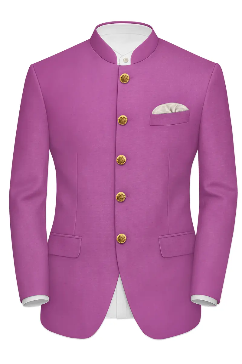 Rosvoy-Trendy Pink Wool Rich Bandhgala Slight Stretch Suit 9