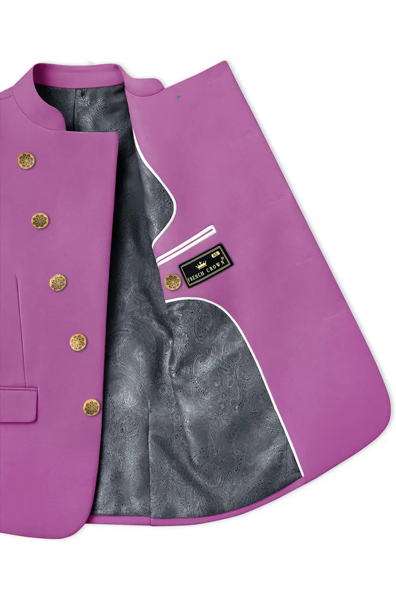 Rosvoy-Trendy Pink Wool Rich Cross Placket Bandhgala Slight Stretch Blazer 4