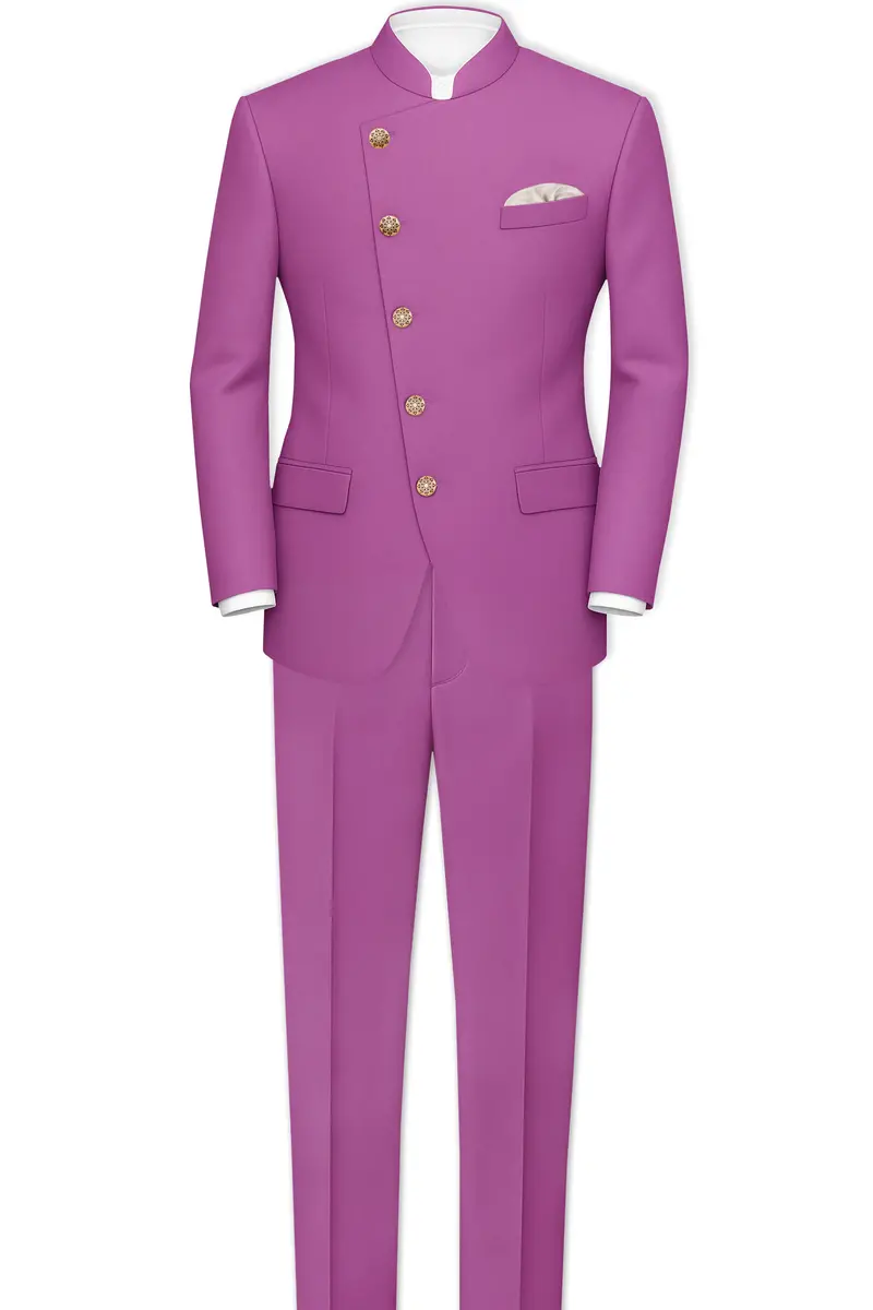 Rosvoy-Trendy Pink Wool Rich Cross Placket Bandhgala Slight Stretch Blazer 8