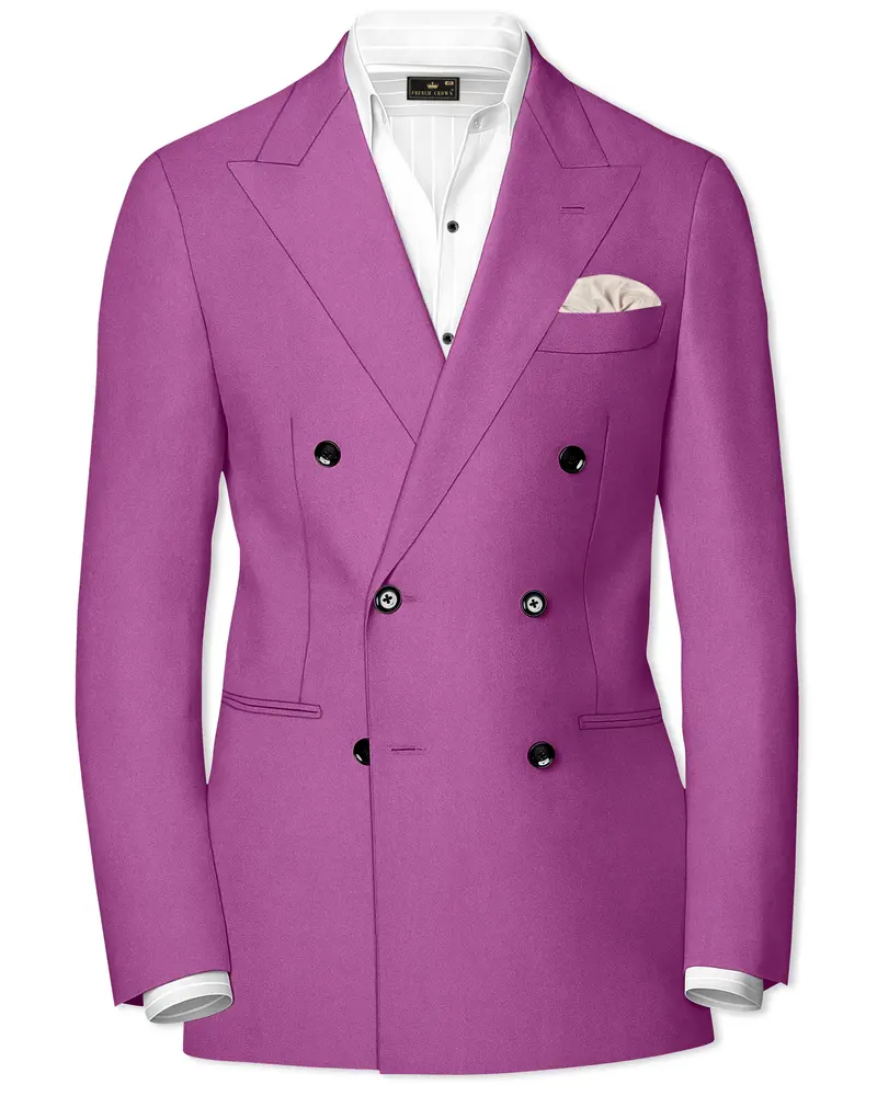 Rosvoy-Trendy Pink Wool Rich Double Breasted Slight Stretch Blazer 1