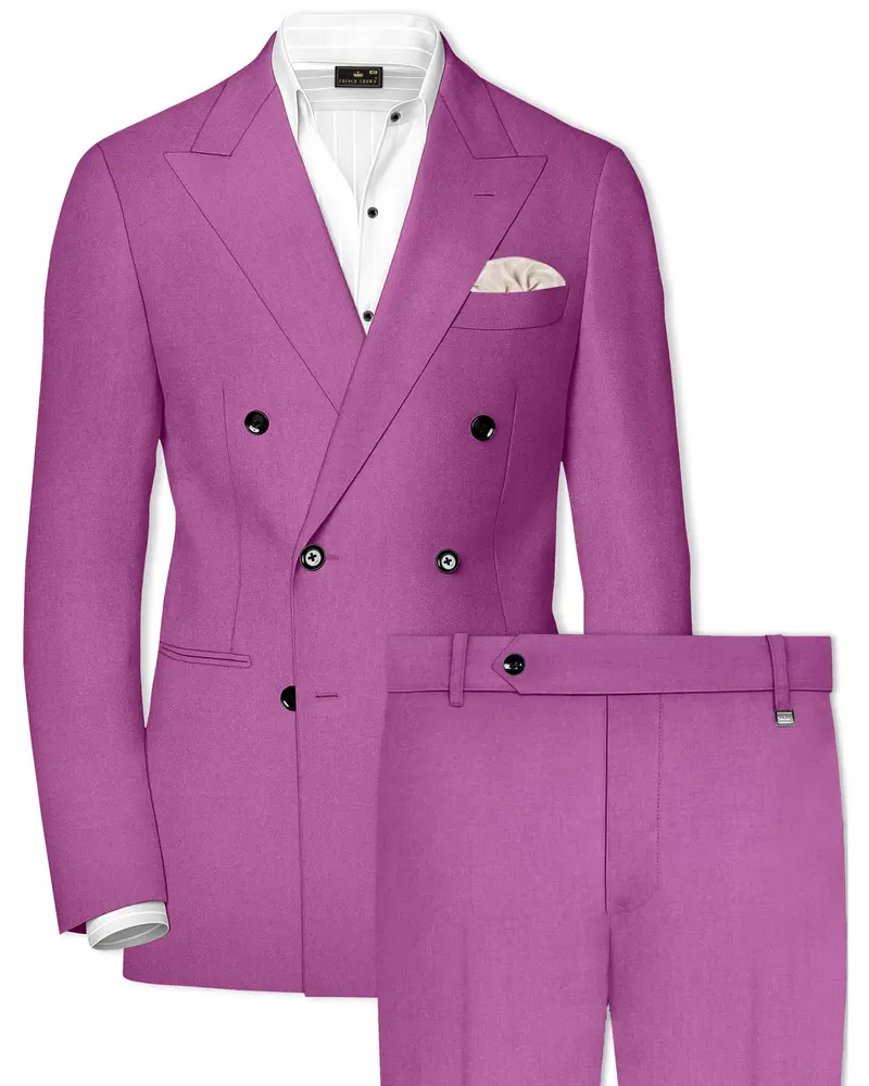 Rosvoy-Trendy Pink Wool Rich Double Breasted Slight Stretch Suit 1