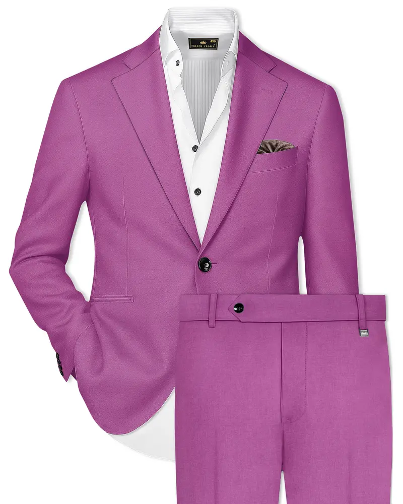 Rosvoy-Trendy Pink Wool Rich Single Breasted Slight Stretch Suit 1