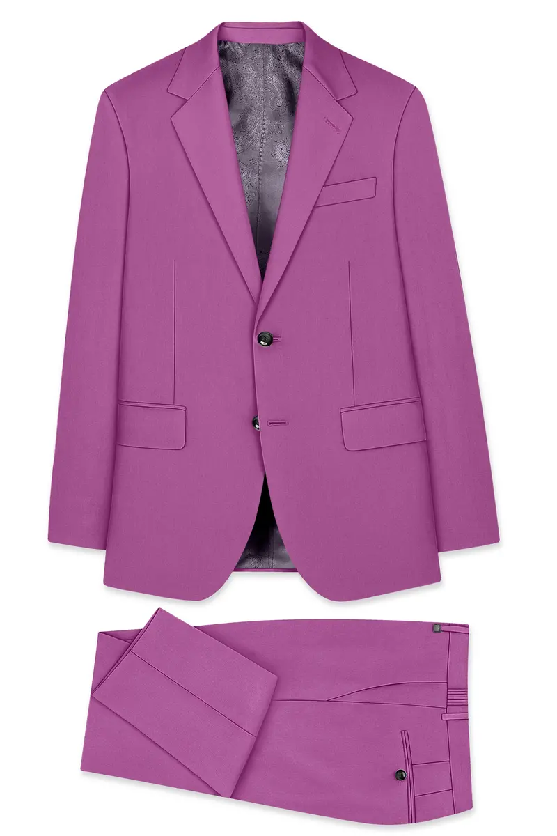 Rosvoy-Trendy Pink Wool Rich Single Breasted Slight Stretch Suit 12