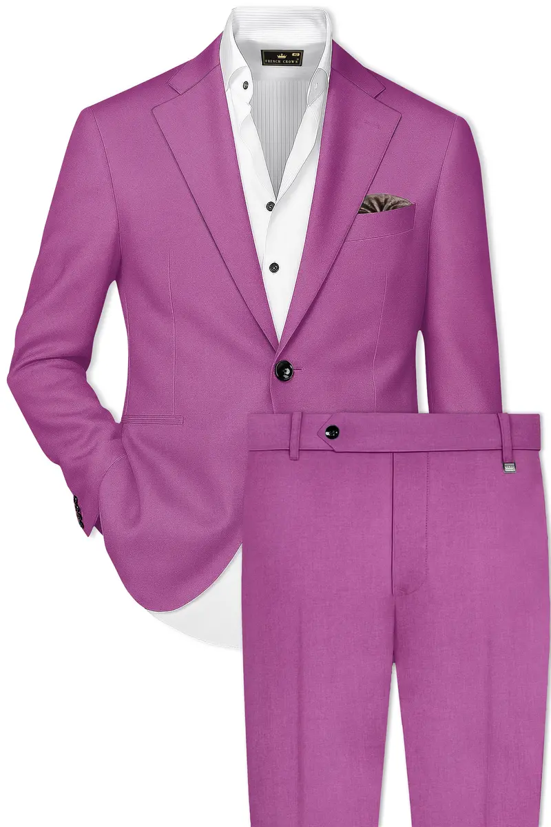 Rosvoy-Trendy Pink Wool Rich Single Breasted Slight Stretch Suit 2