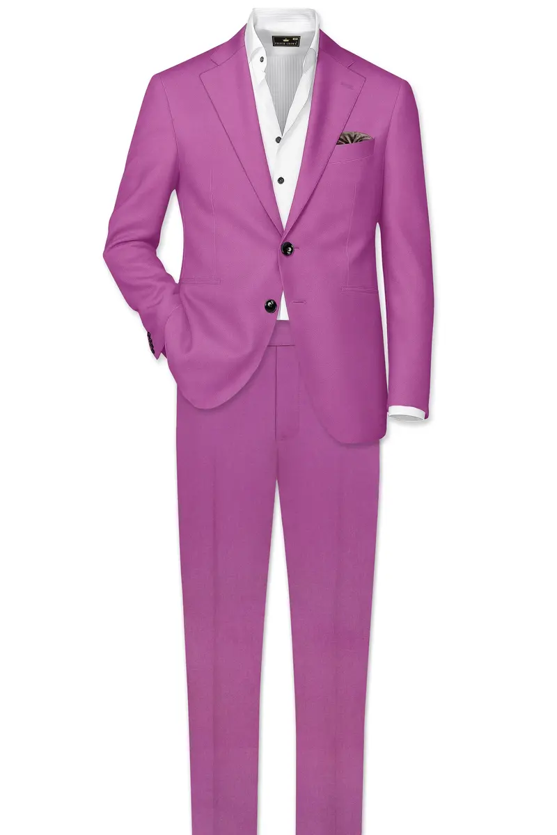 Rosvoy-Trendy Pink Wool Rich Single Breasted Slight Stretch Suit 4