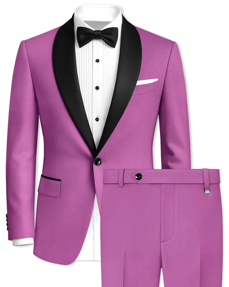 Rosvoy-Trendy Pink Wool Rich Tuxedo Slight Stretch Suit 1