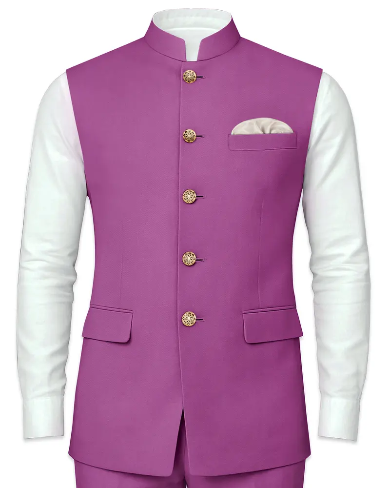 Rosvoy-Trendy Pink Wool Rich Wool Rich Slight Stretch Nehru Jacket 1