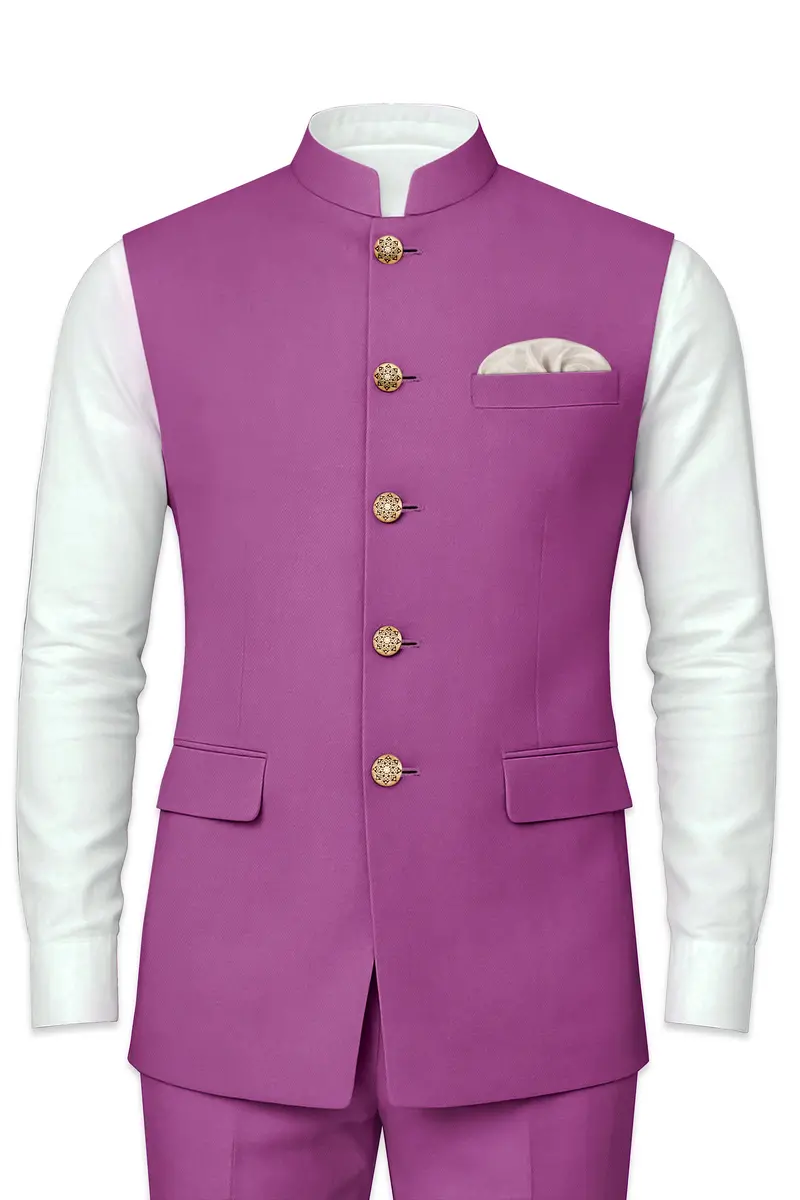 Rosvoy-Trendy Pink Wool Rich Wool Rich Slight Stretch Nehru Jacket 2