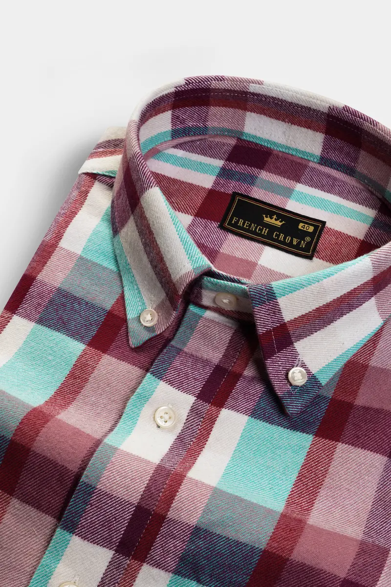 Rosy Finch And Tradewind Blue Plaid Heavyweight Flannel Cotton Shirt 1