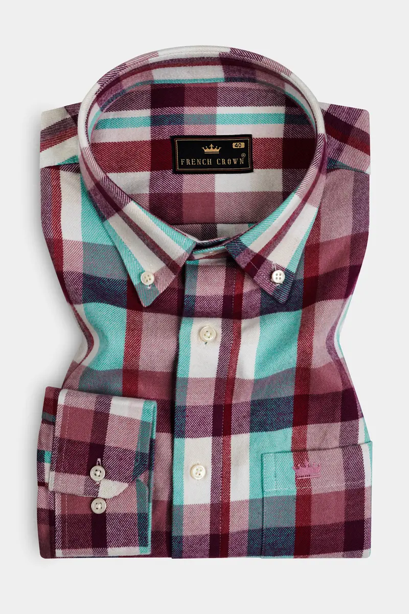 Rosy Finch And Tradewind Blue Plaid Heavyweight Flannel Cotton Shirt 3