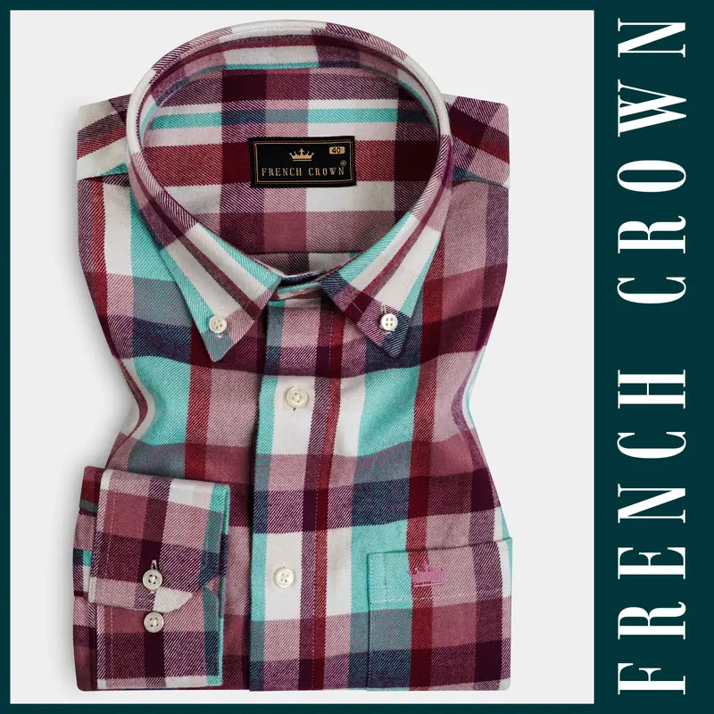 Rosy Finch And Tradewind Blue Plaid Heavyweight Flannel Cotton Shirt 6