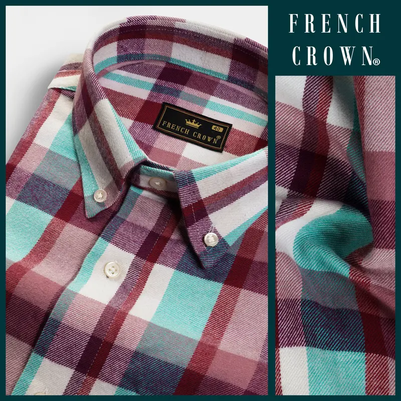 Rosy Finch And Tradewind Blue Plaid Heavyweight Flannel Cotton Shirt 9