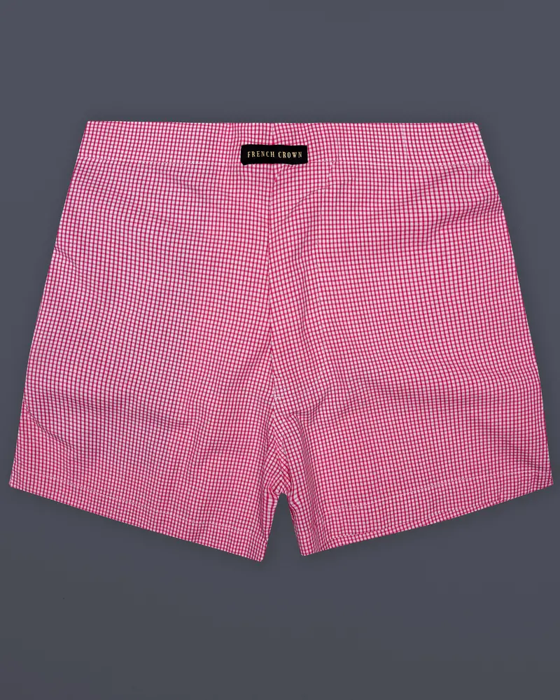 Rosy Grid-Thulian Pink Plaid Poplin Premium Cotton Boxer 1