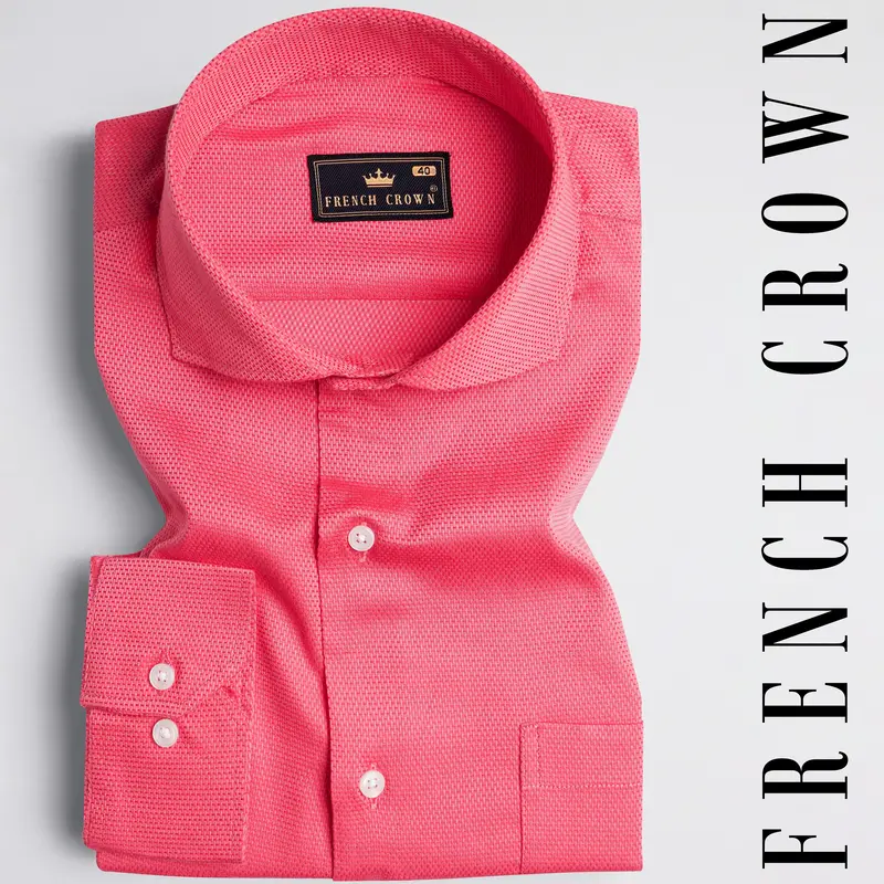 Rosy Pink Dobby Textured Premium Giza Cotton Shirt 1