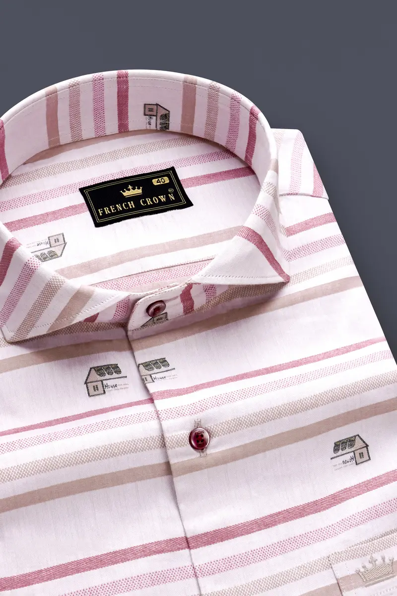 Rosy Prim-Turkish Pink Striped Jacquard Textured Premium Cotton Dress Shirt 1