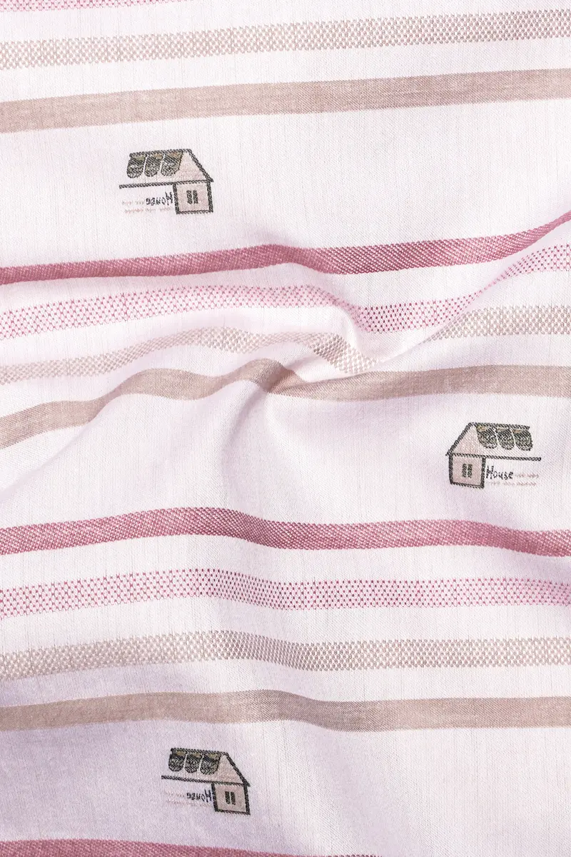 Rosy Prim-Turkish Pink Striped Jacquard Textured Premium Cotton Dress Shirt 2