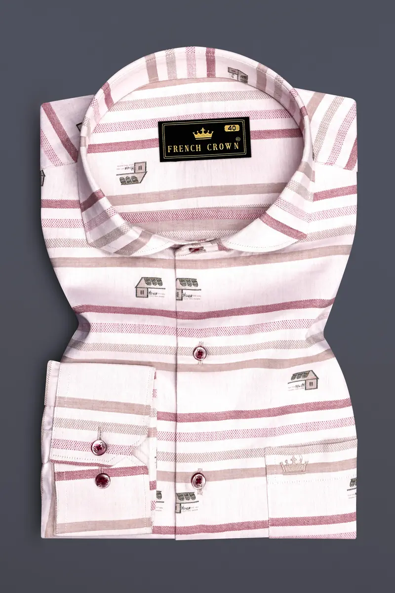 Rosy Prim-Turkish Pink Striped Jacquard Textured Premium Cotton Dress Shirt 3