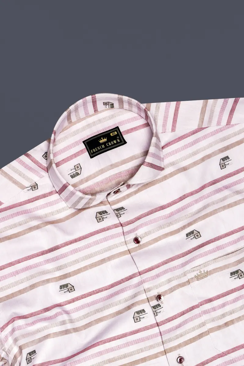 Rosy Prim-Turkish Pink Striped Jacquard Textured Premium Cotton Dress Shirt 4