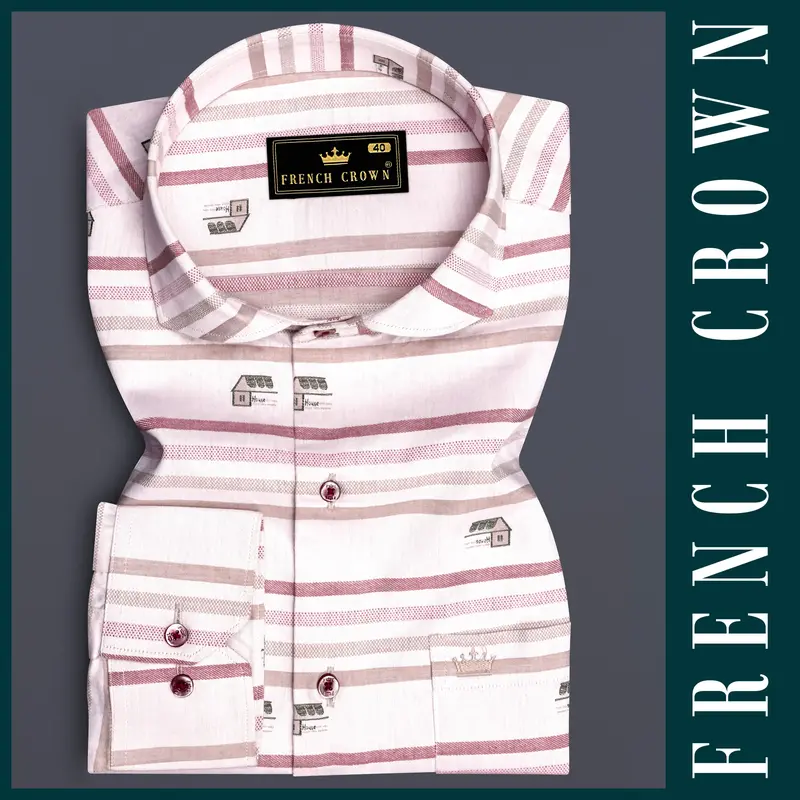 Rosy Prim-Turkish Pink Striped Jacquard Textured Premium Cotton Dress Shirt 5