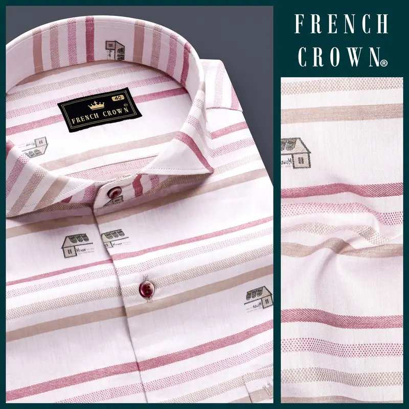 Rosy Prim-Turkish Pink Striped Jacquard Textured Premium Cotton Dress Shirt 7