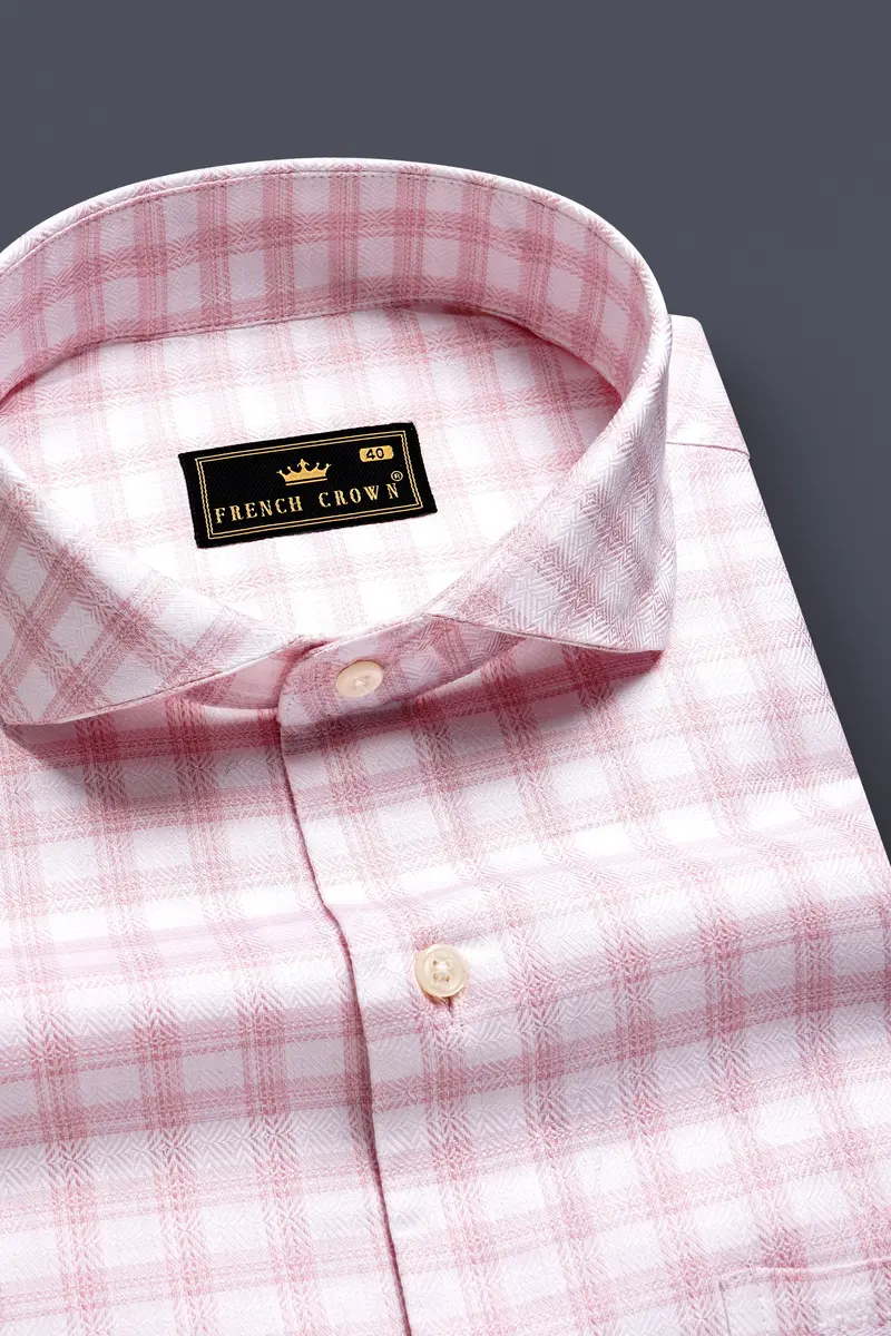 Rosytapestry-Bizarre Pink Plaid Jacquard Textured Premium Cotton Dress Shirt 1