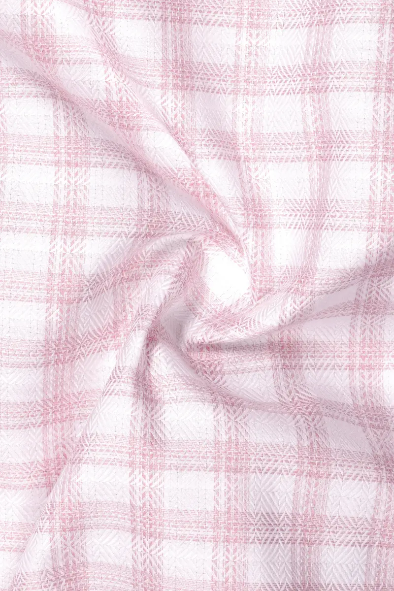 Rosytapestry-Bizarre Pink Plaid Jacquard Textured Premium Cotton Dress Shirt 2