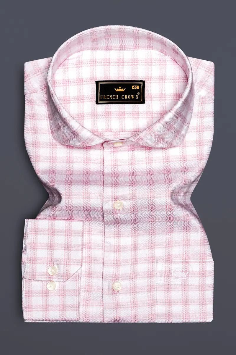 Rosytapestry-Bizarre Pink Plaid Jacquard Textured Premium Cotton Dress Shirt 3