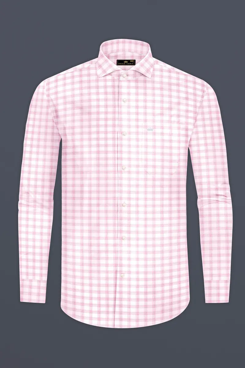 Rosytapestry-Bizarre Pink Plaid Jacquard Textured Premium Cotton Dress Shirt 4
