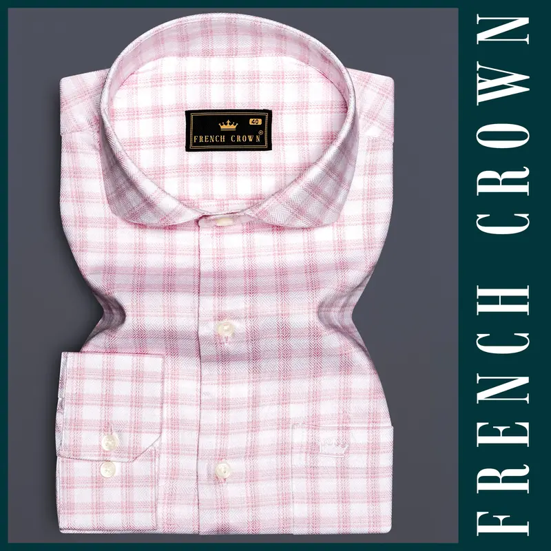 Rosytapestry-Bizarre Pink Plaid Jacquard Textured Premium Cotton Dress Shirt 6