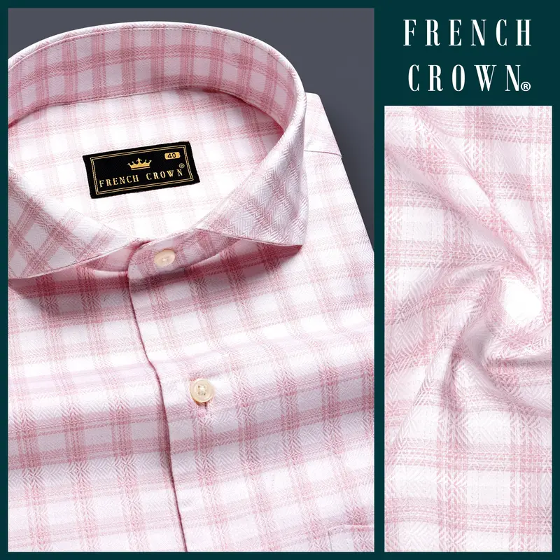 Rosytapestry-Bizarre Pink Plaid Jacquard Textured Premium Cotton Dress Shirt 9