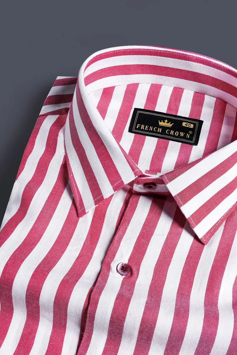 Rouge Pink And White Striped Twill Premium Cotton Shirt 1