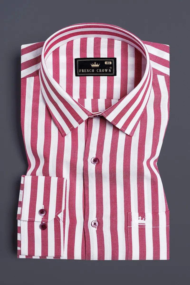 Rouge Pink And White Striped Twill Premium Cotton Shirt 3