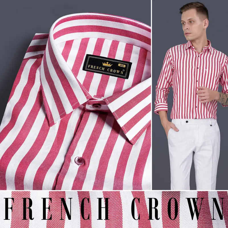 Rouge Pink And White Striped Twill Premium Cotton Shirt 4