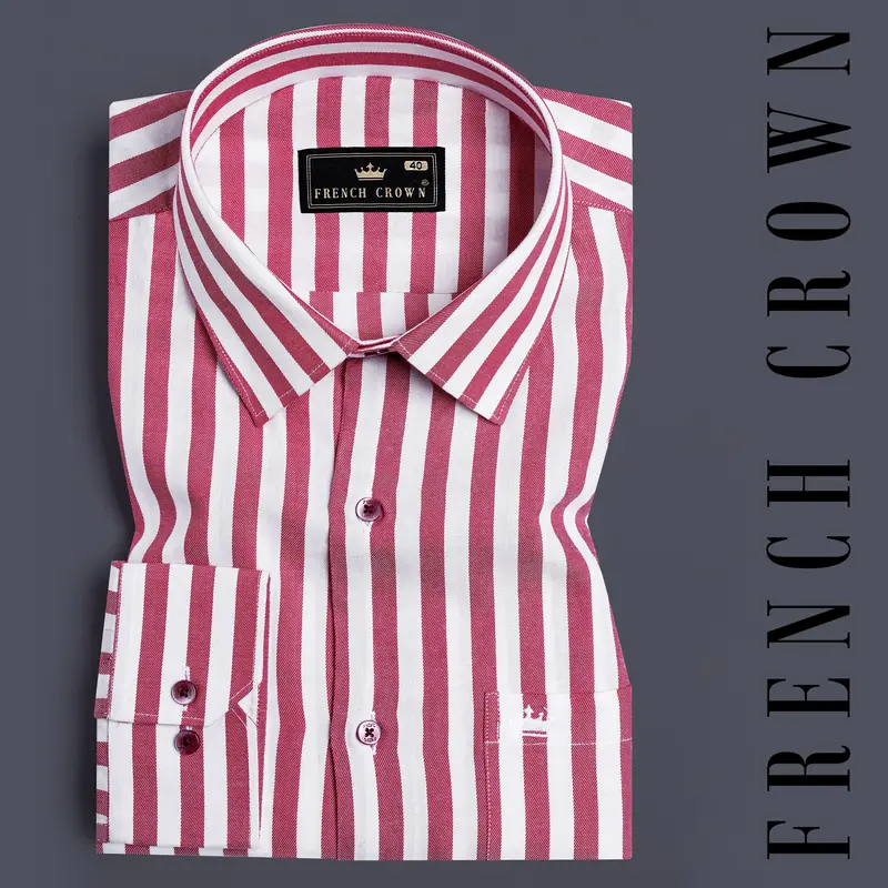 Rouge Pink And White Striped Twill Premium Cotton Shirt 7