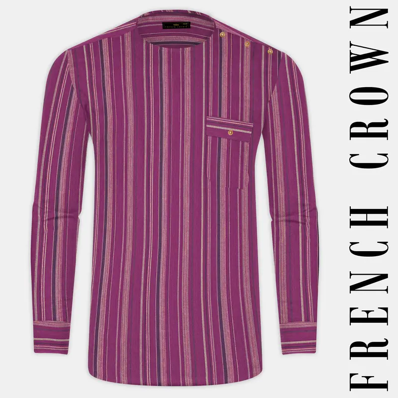 Rouge Pink Striped Dobby Textured Premium Cotton Designer Shirt 1