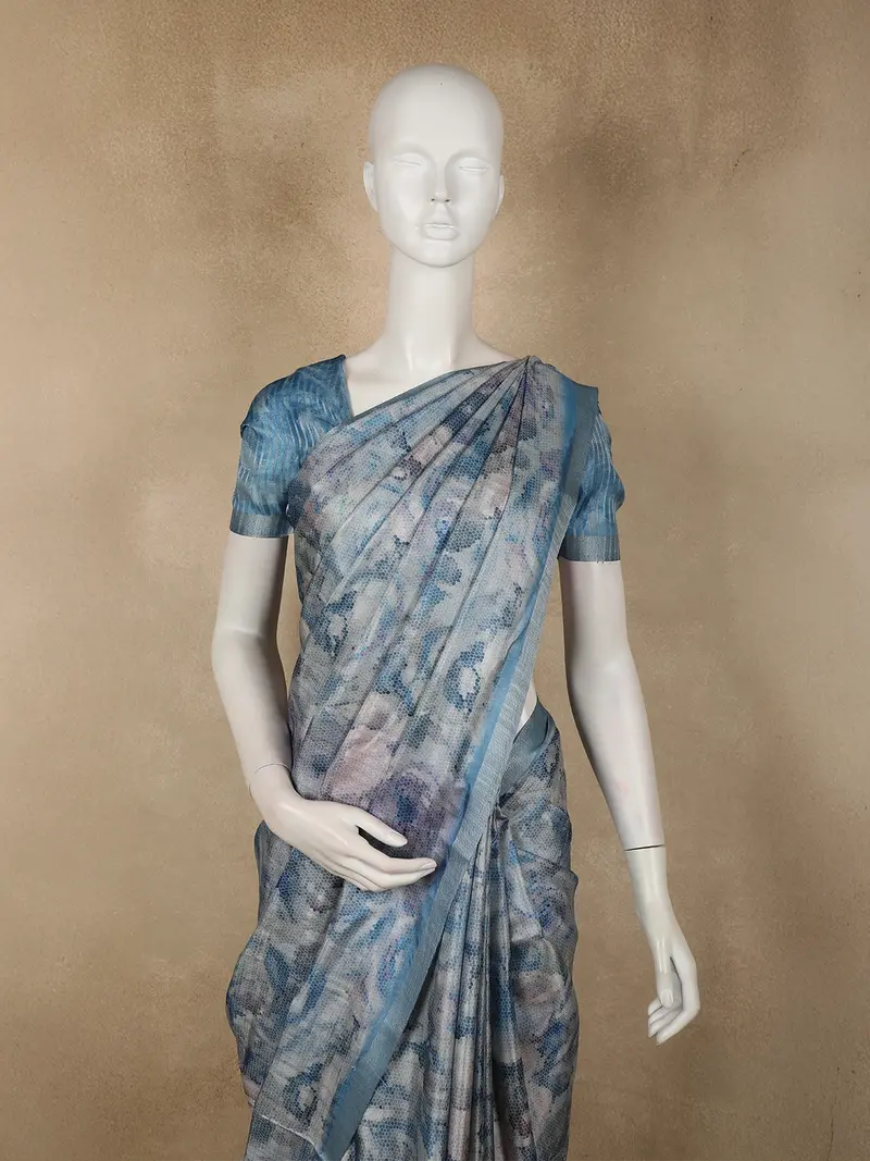Royal Blue Abstract Printed Design Semi Tussar Fancy Saree 2