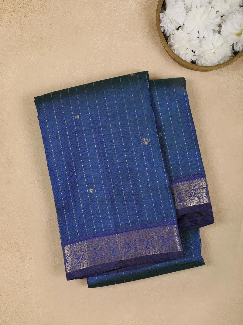 Royal Blue Butta Design Pure Kanchipuram Silk Saree 1