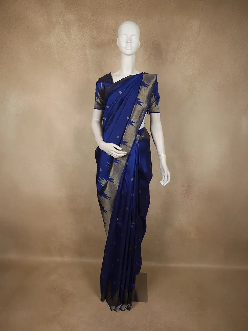 Royal Blue Butta Woven Design Pure Kanchipuram Silk Saree With Temple Zari Border 1