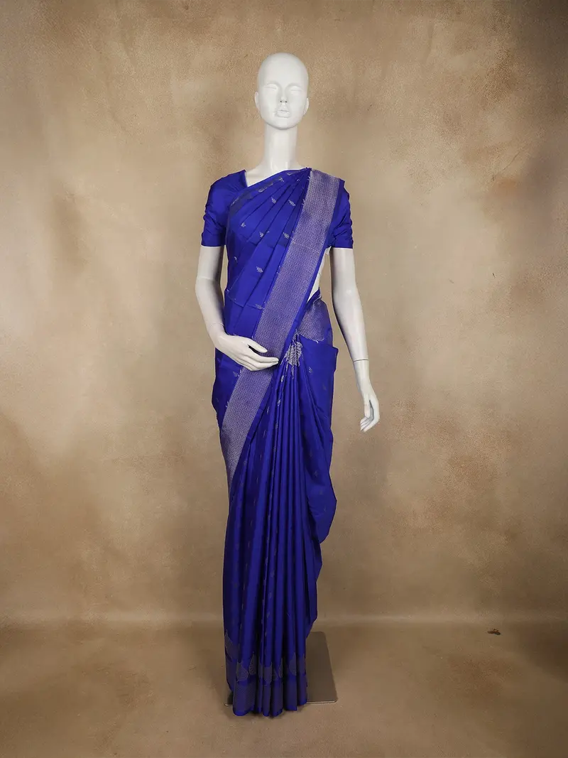 Royal Blue Butta Woven Design Pure Kanchipuram Silk Saree With Zari Border 1