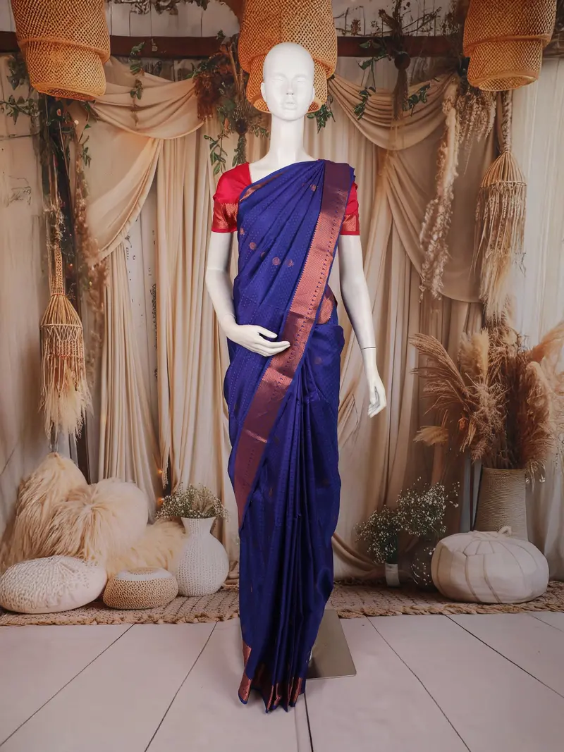 Royal Blue Butta Woven Design Soft Silk Fancy Saree With Contrast Border 1