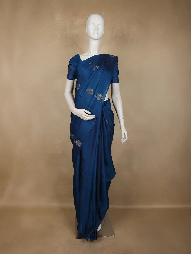 Royal Blue Butta Woven Design Soft Silk Fancy Saree With Self Border 1